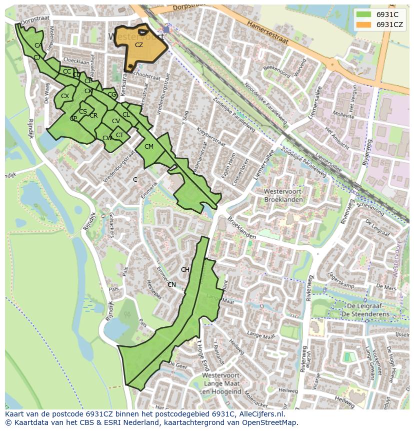 Afbeelding van het postcodegebied 6931 CZ op de kaart.