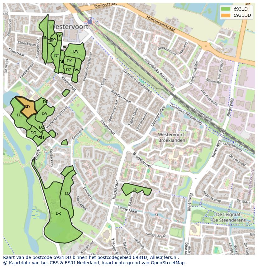 Afbeelding van het postcodegebied 6931 DD op de kaart.