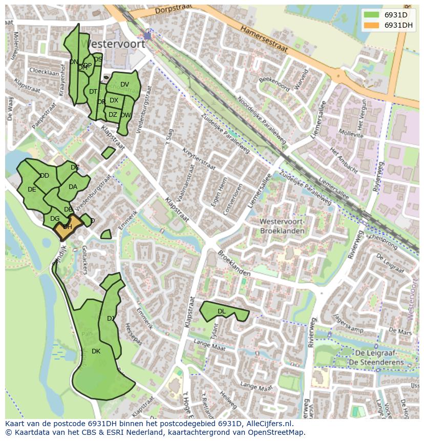 Afbeelding van het postcodegebied 6931 DH op de kaart.