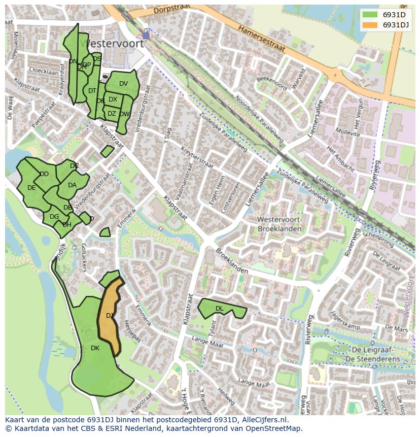 Afbeelding van het postcodegebied 6931 DJ op de kaart.