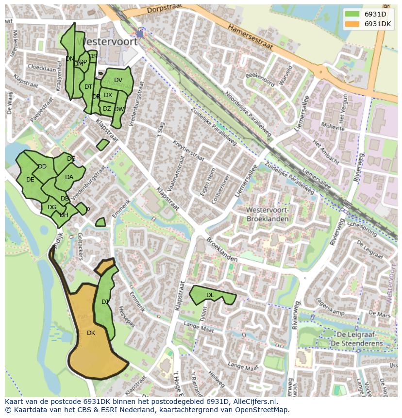 Afbeelding van het postcodegebied 6931 DK op de kaart.