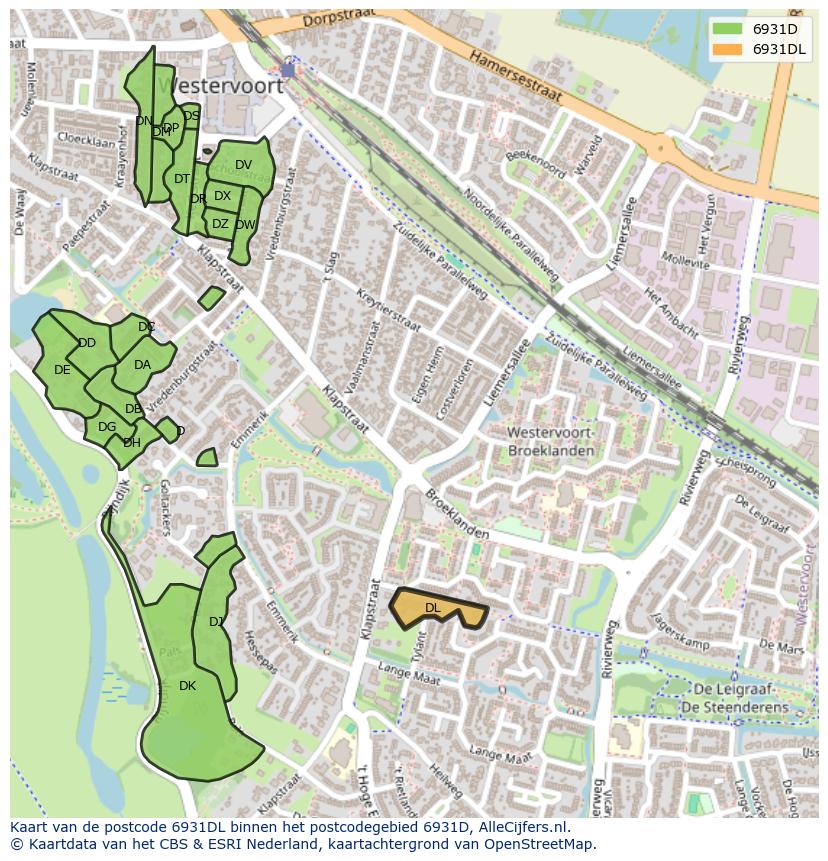 Afbeelding van het postcodegebied 6931 DL op de kaart.