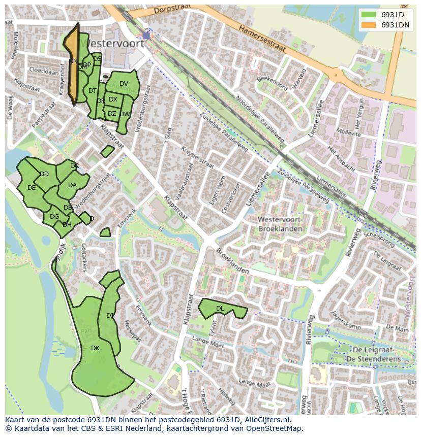 Afbeelding van het postcodegebied 6931 DN op de kaart.