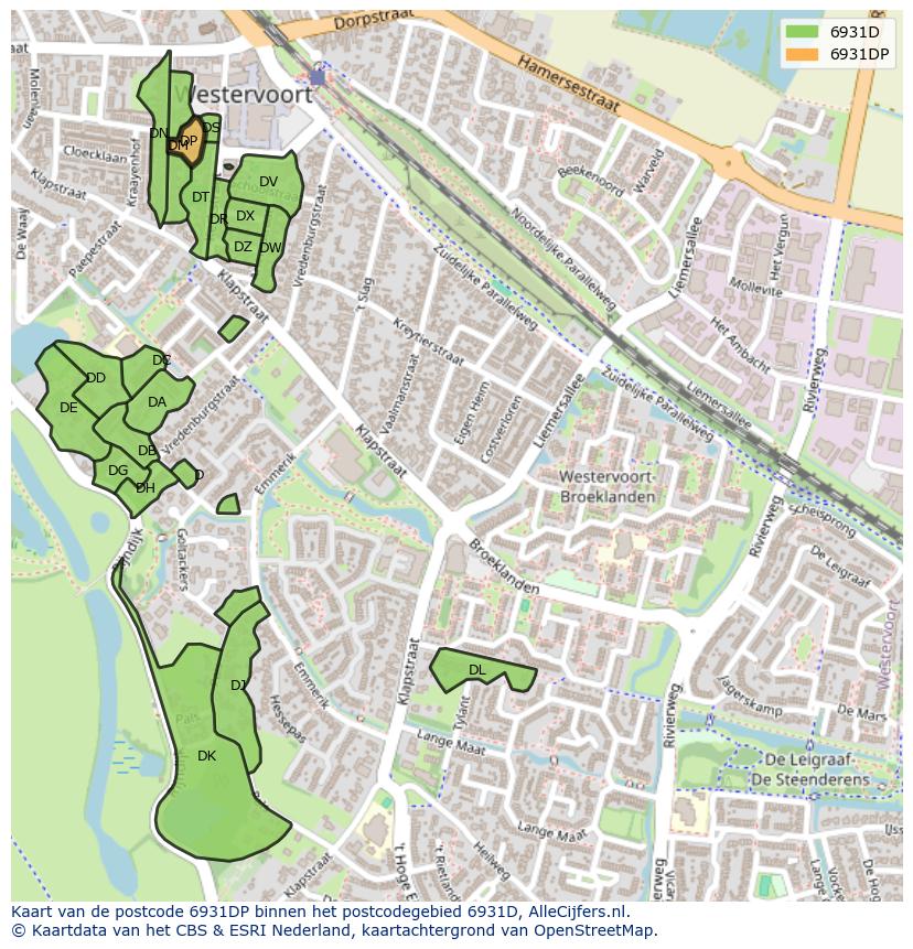 Afbeelding van het postcodegebied 6931 DP op de kaart.