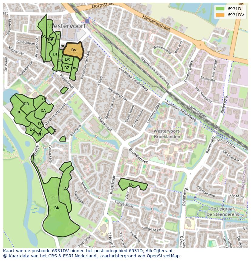 Afbeelding van het postcodegebied 6931 DV op de kaart.