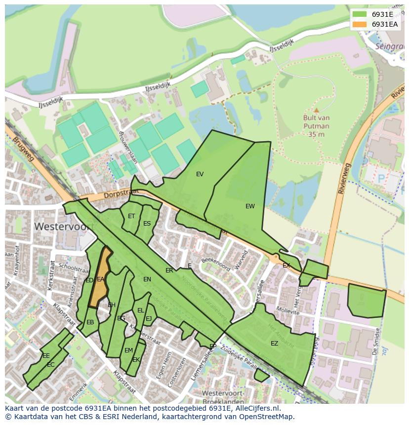 Afbeelding van het postcodegebied 6931 EA op de kaart.