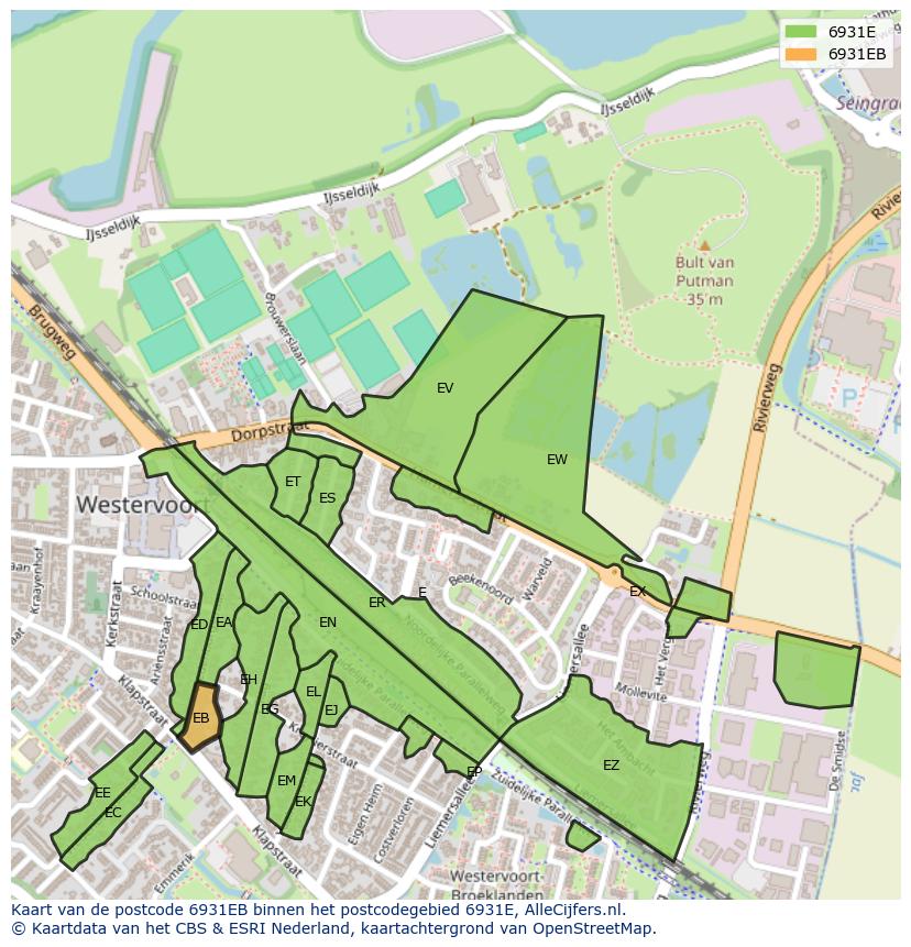 Afbeelding van het postcodegebied 6931 EB op de kaart.