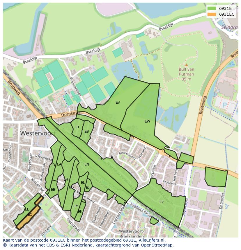 Afbeelding van het postcodegebied 6931 EC op de kaart.
