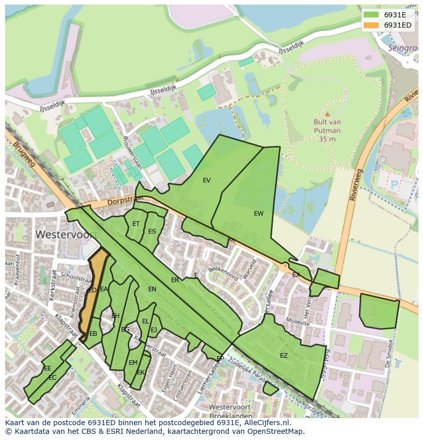 Afbeelding van het postcodegebied 6931 ED op de kaart.