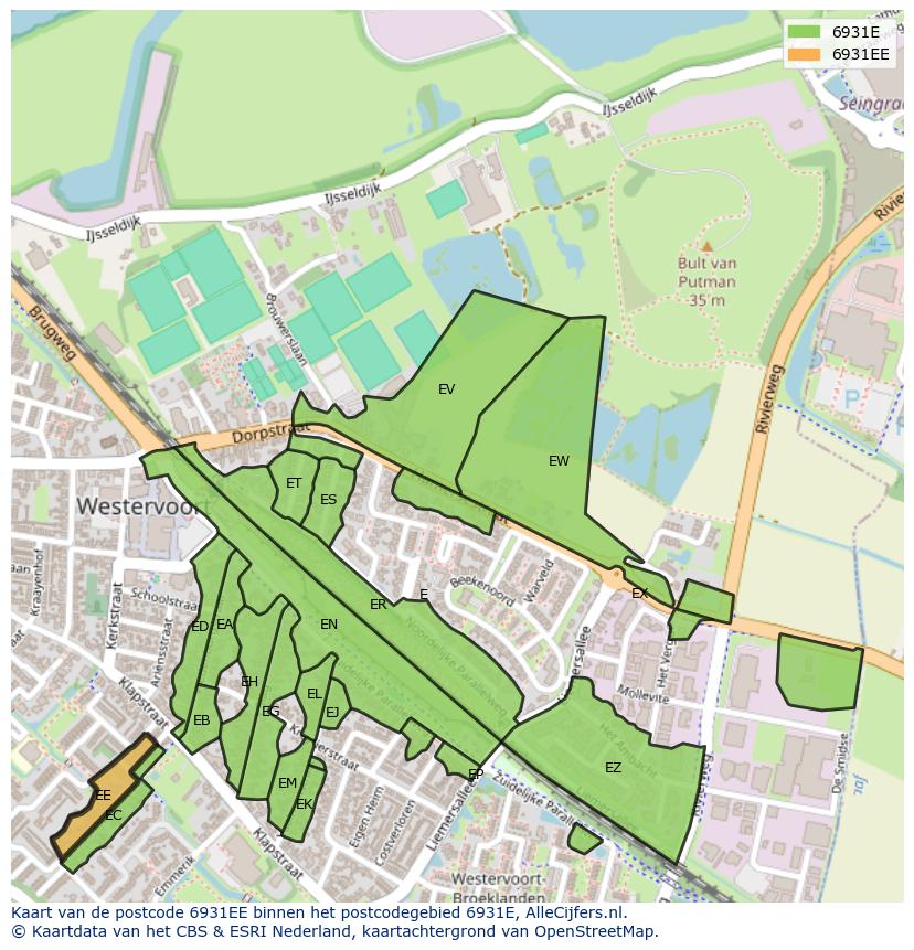 Afbeelding van het postcodegebied 6931 EE op de kaart.