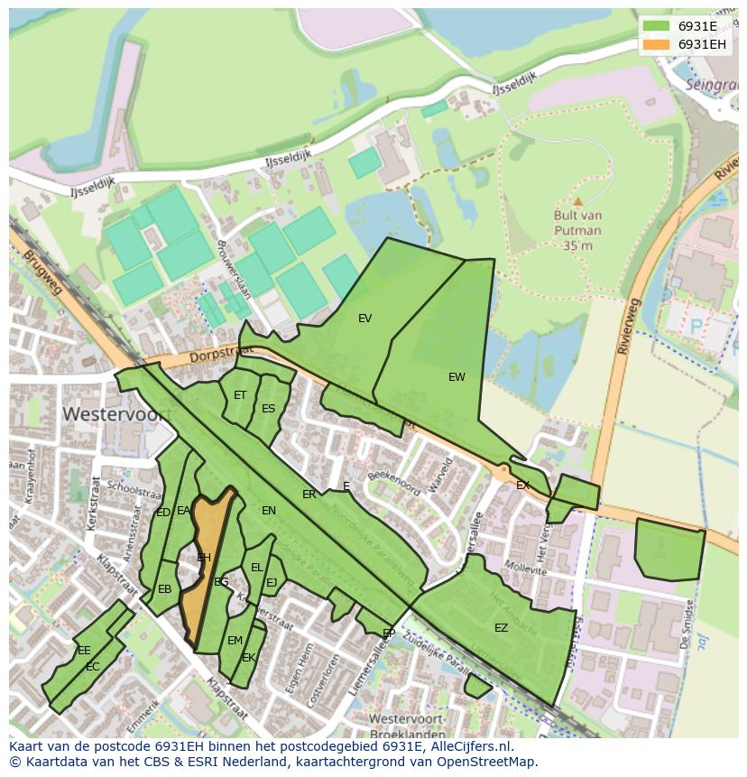 Afbeelding van het postcodegebied 6931 EH op de kaart.