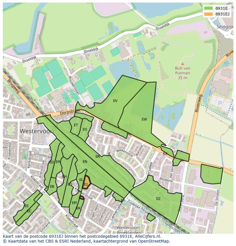 Afbeelding van het postcodegebied 6931 EJ op de kaart.