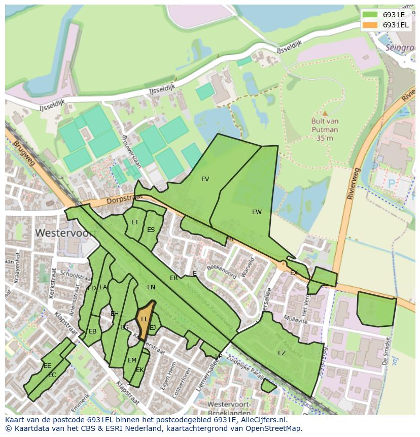 Afbeelding van het postcodegebied 6931 EL op de kaart.