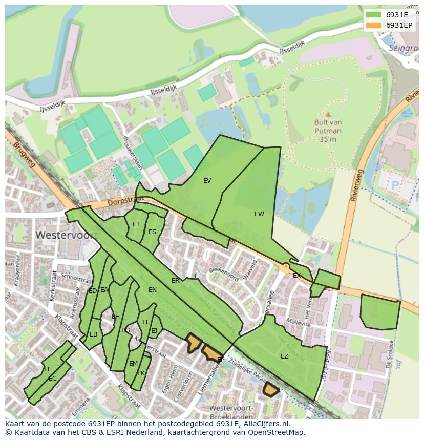 Afbeelding van het postcodegebied 6931 EP op de kaart.