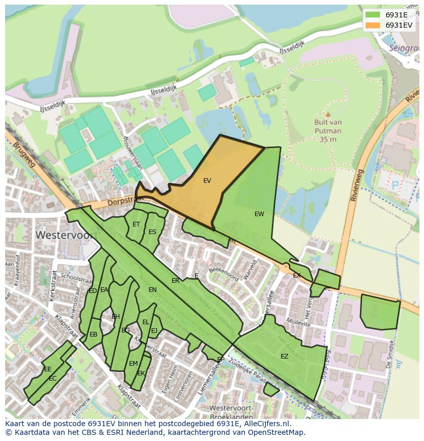 Afbeelding van het postcodegebied 6931 EV op de kaart.