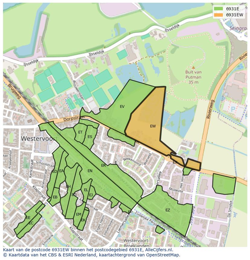 Afbeelding van het postcodegebied 6931 EW op de kaart.