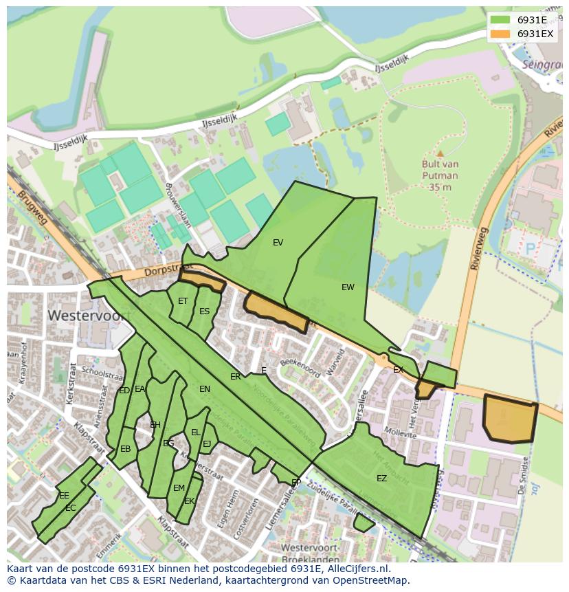 Afbeelding van het postcodegebied 6931 EX op de kaart.
