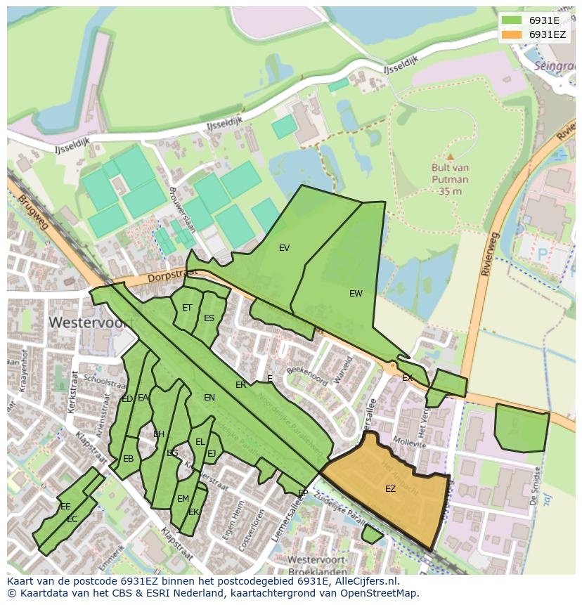 Afbeelding van het postcodegebied 6931 EZ op de kaart.