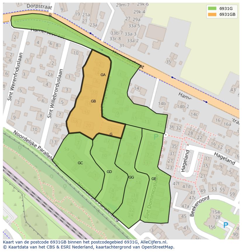 Afbeelding van het postcodegebied 6931 GB op de kaart.