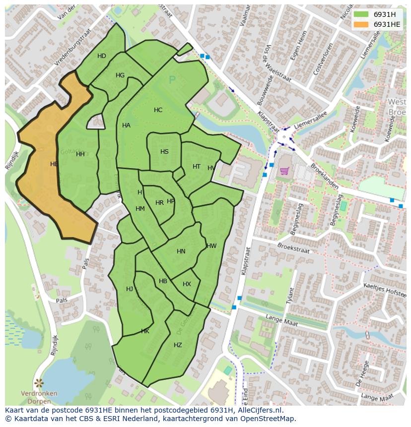 Afbeelding van het postcodegebied 6931 HE op de kaart.