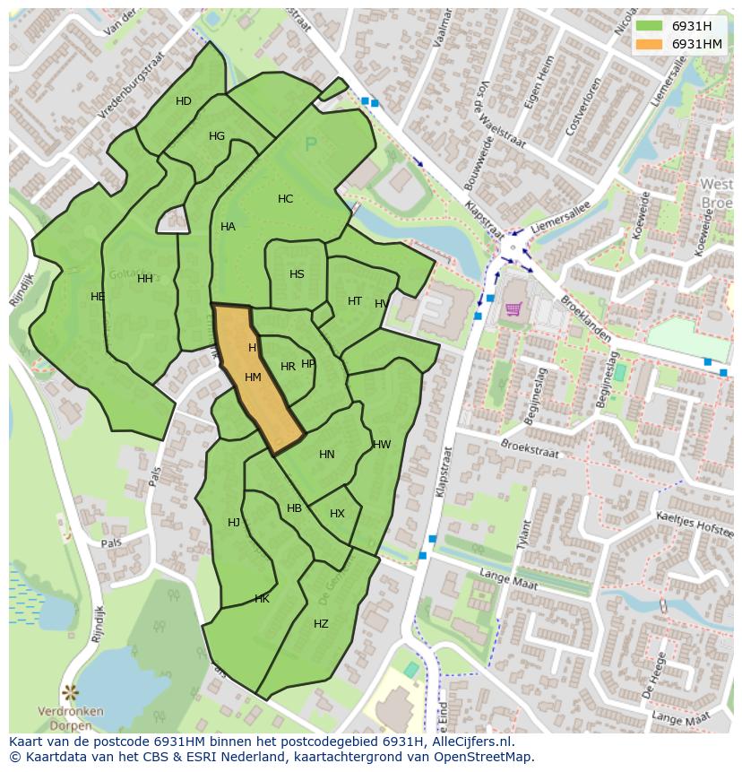 Afbeelding van het postcodegebied 6931 HM op de kaart.