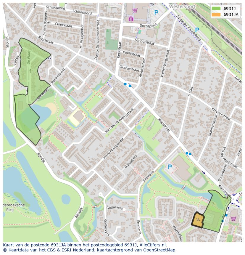 Afbeelding van het postcodegebied 6931 JA op de kaart.
