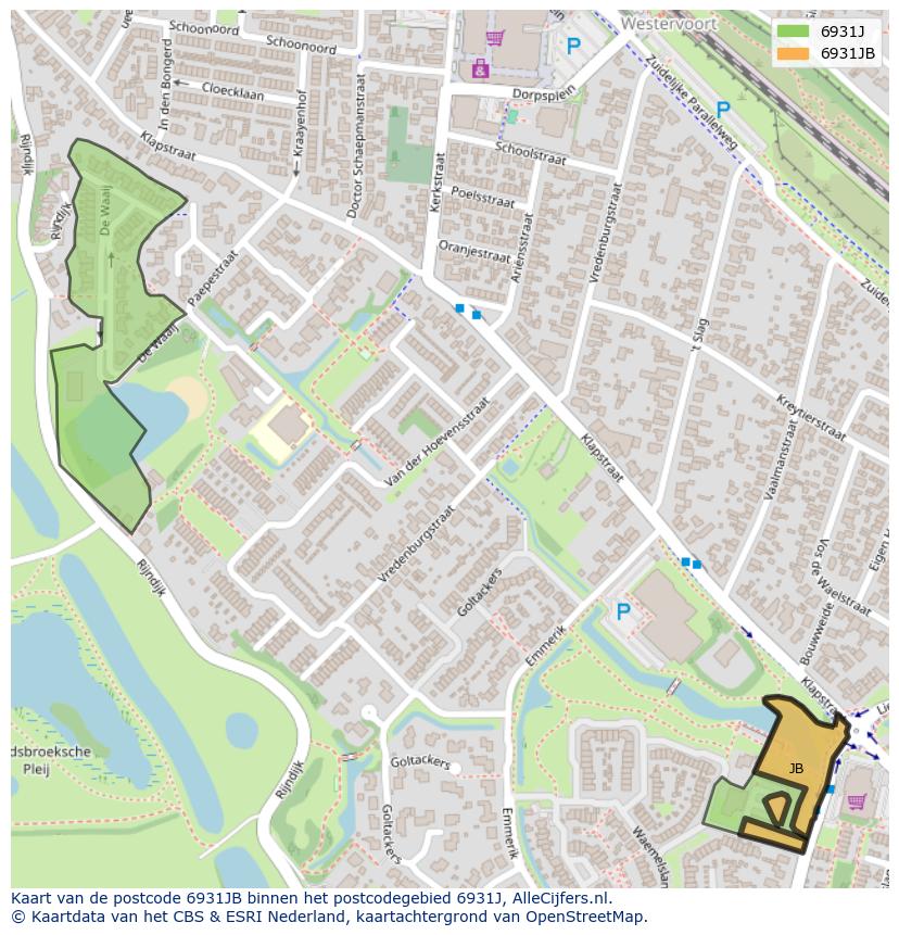 Afbeelding van het postcodegebied 6931 JB op de kaart.