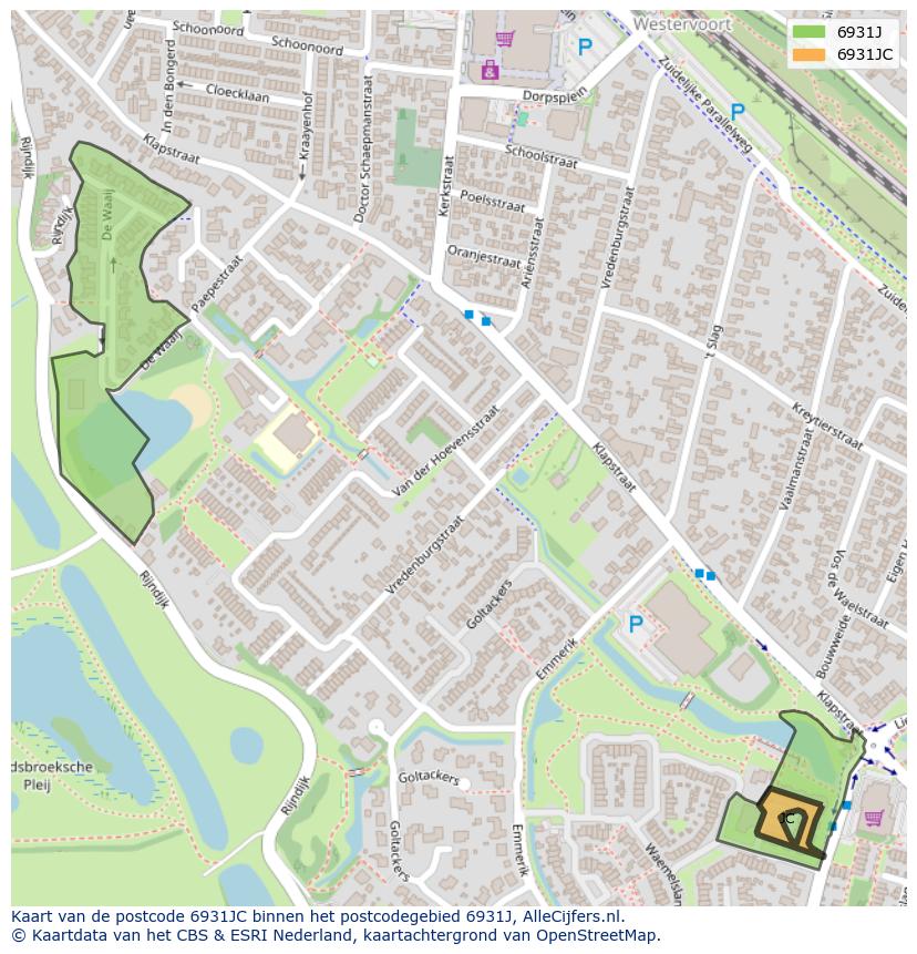 Afbeelding van het postcodegebied 6931 JC op de kaart.