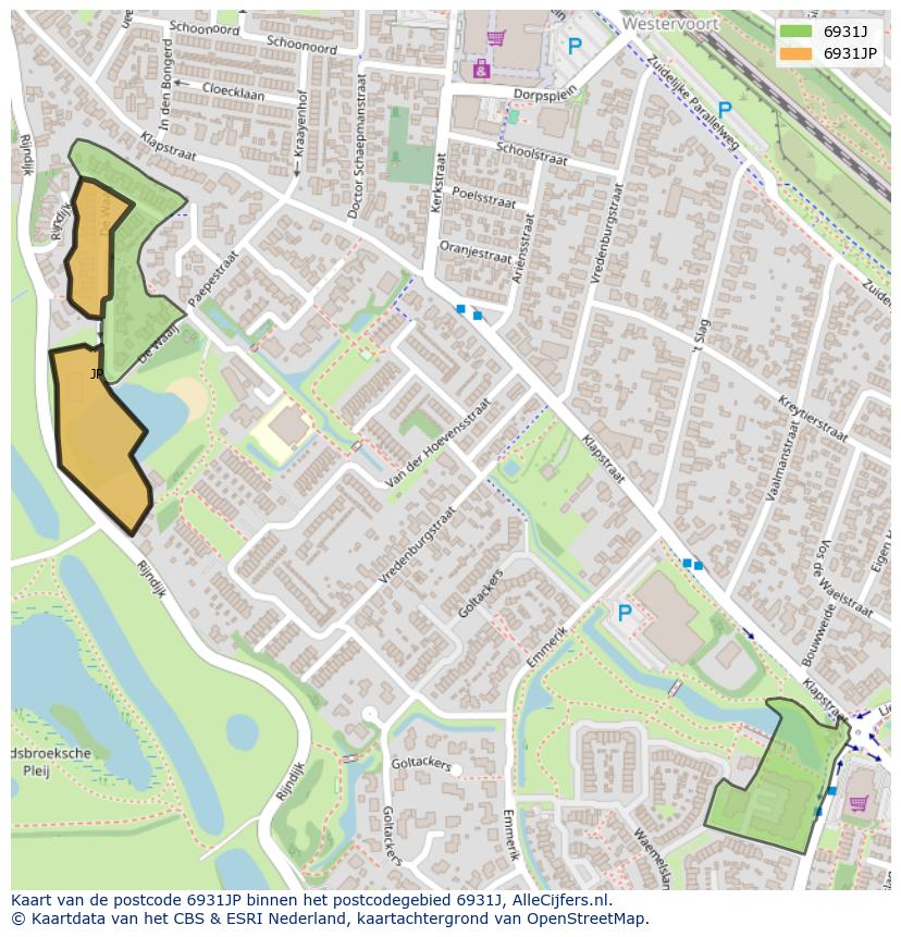 Afbeelding van het postcodegebied 6931 JP op de kaart.