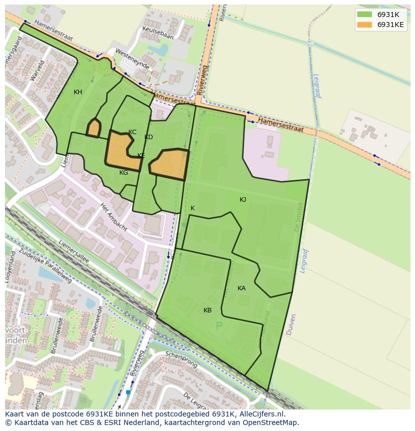 Afbeelding van het postcodegebied 6931 KE op de kaart.
