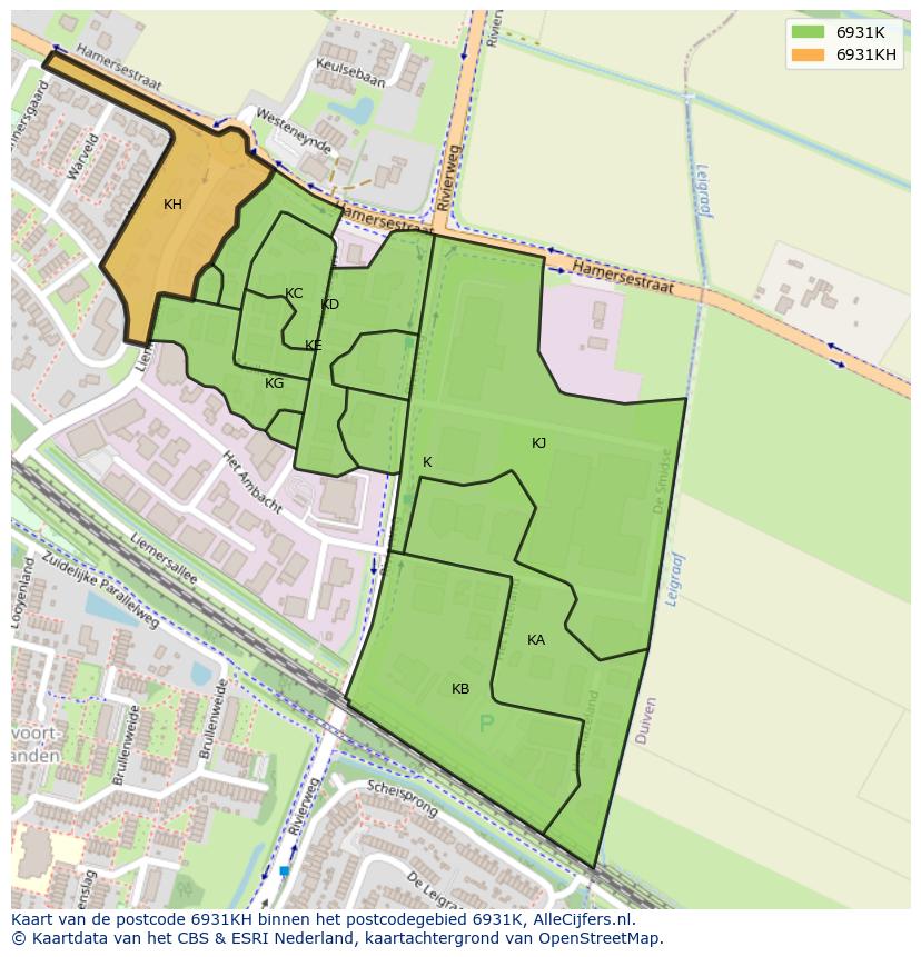 Afbeelding van het postcodegebied 6931 KH op de kaart.