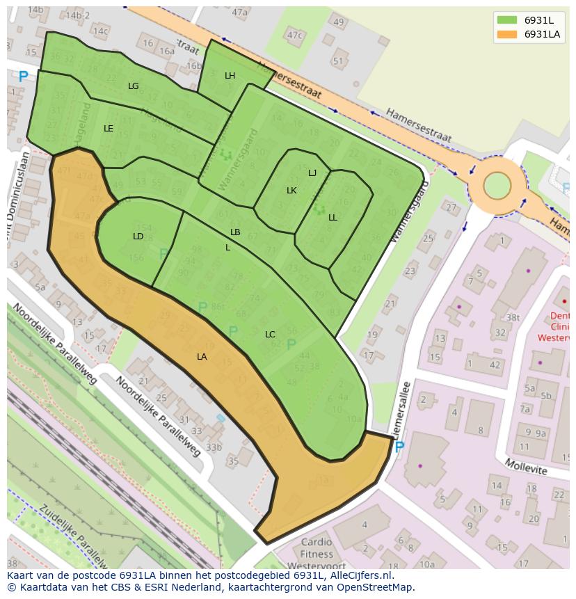 Afbeelding van het postcodegebied 6931 LA op de kaart.