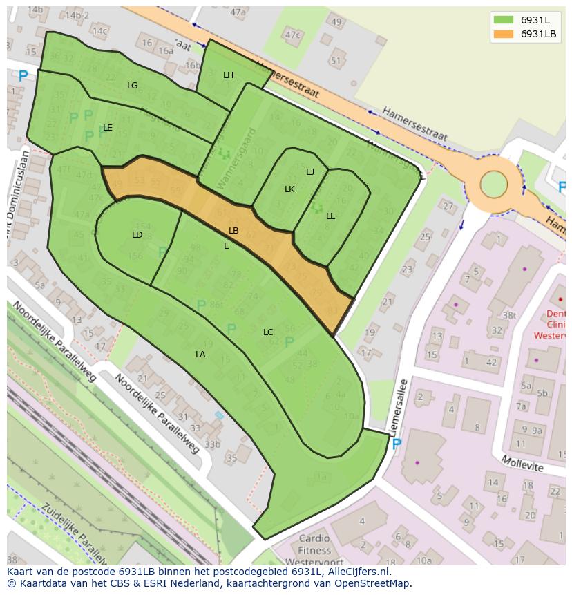 Afbeelding van het postcodegebied 6931 LB op de kaart.