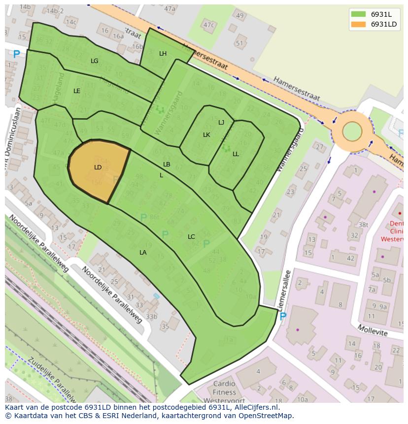 Afbeelding van het postcodegebied 6931 LD op de kaart.
