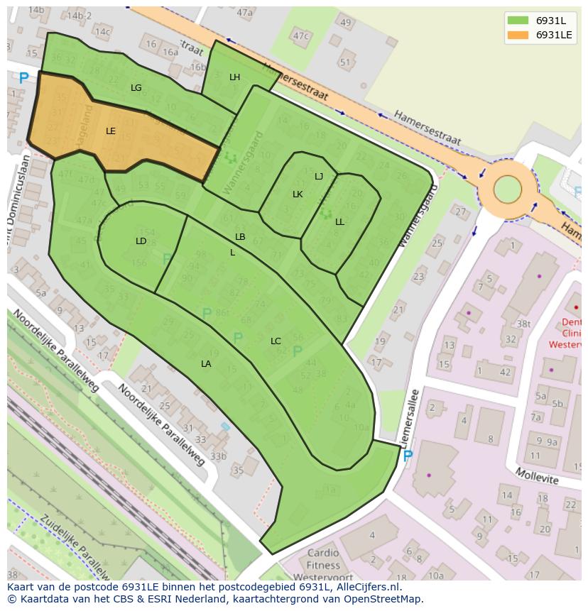 Afbeelding van het postcodegebied 6931 LE op de kaart.