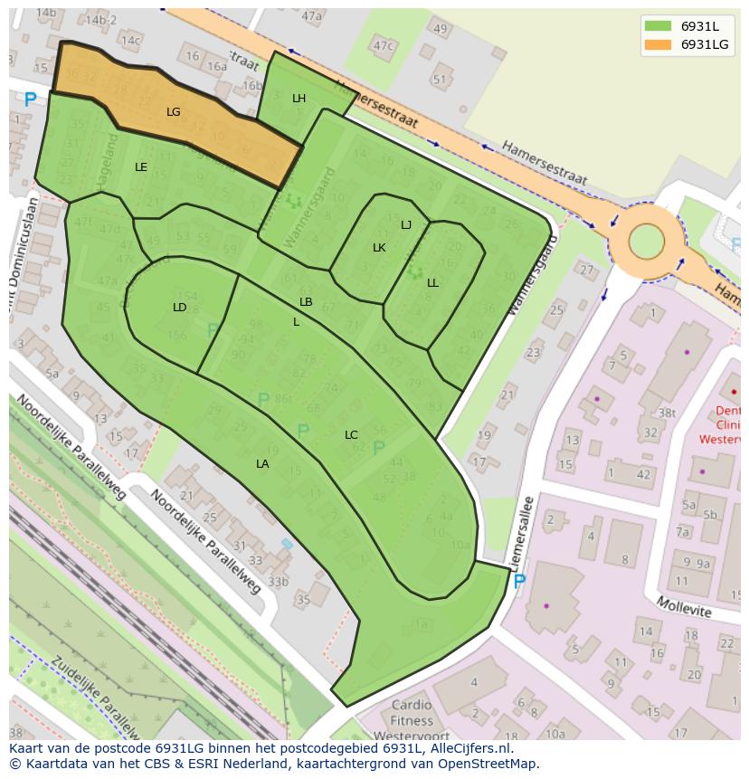 Afbeelding van het postcodegebied 6931 LG op de kaart.