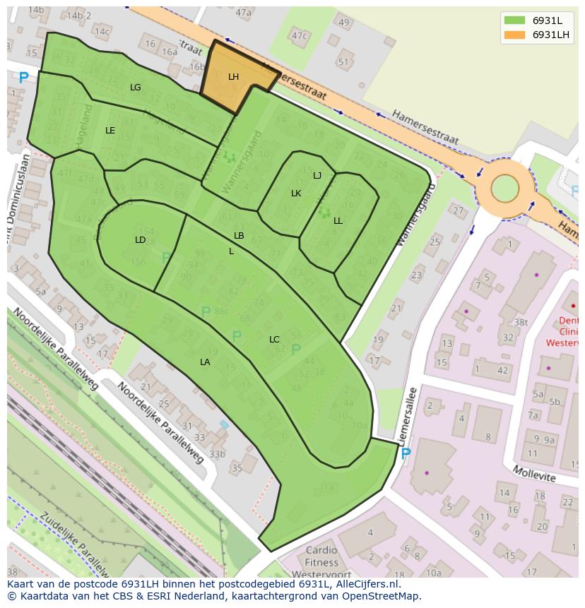 Afbeelding van het postcodegebied 6931 LH op de kaart.