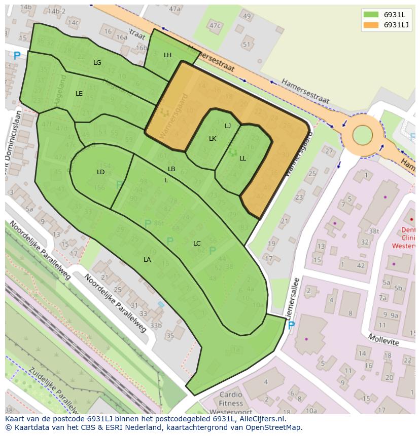 Afbeelding van het postcodegebied 6931 LJ op de kaart.