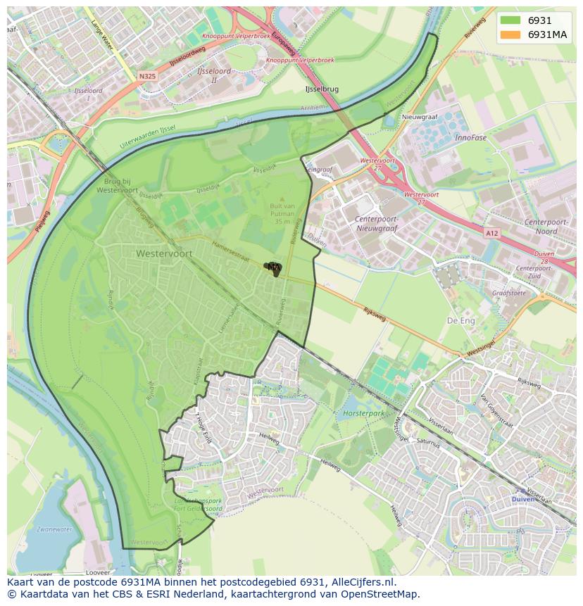 Afbeelding van het postcodegebied 6931 MA op de kaart.