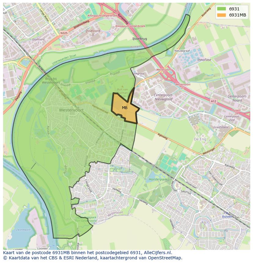 Afbeelding van het postcodegebied 6931 MB op de kaart.