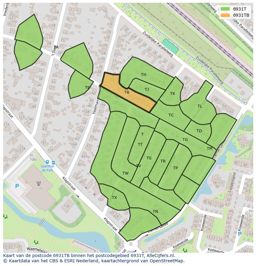 Afbeelding van het postcodegebied 6931 TB op de kaart.