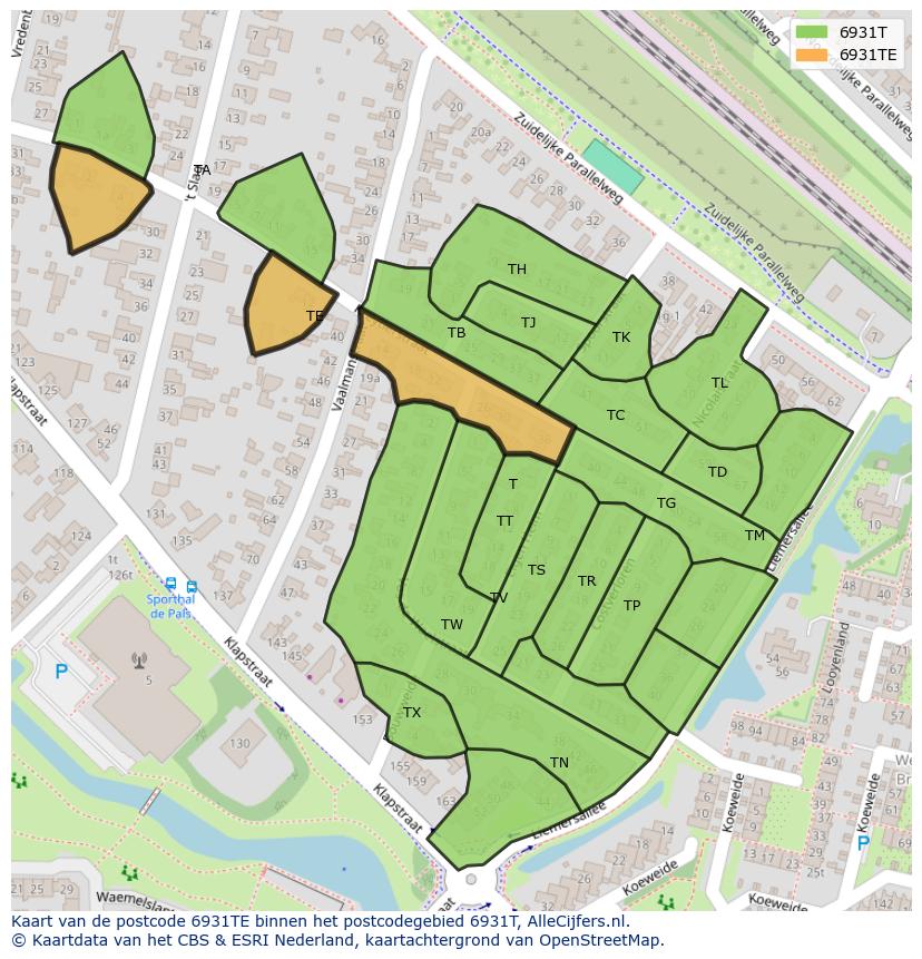Afbeelding van het postcodegebied 6931 TE op de kaart.