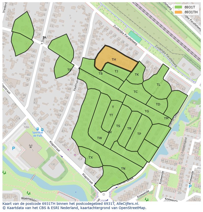 Afbeelding van het postcodegebied 6931 TH op de kaart.