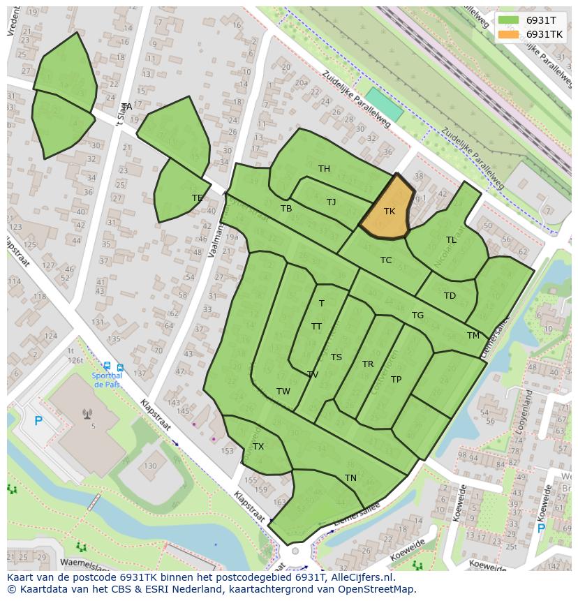 Afbeelding van het postcodegebied 6931 TK op de kaart.