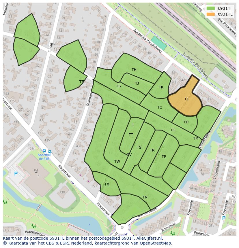 Afbeelding van het postcodegebied 6931 TL op de kaart.