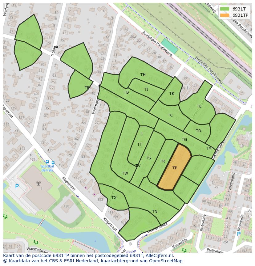 Afbeelding van het postcodegebied 6931 TP op de kaart.