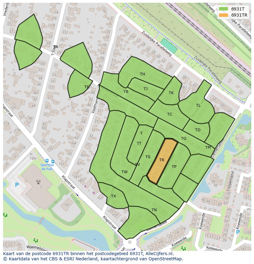 Afbeelding van het postcodegebied 6931 TR op de kaart.
