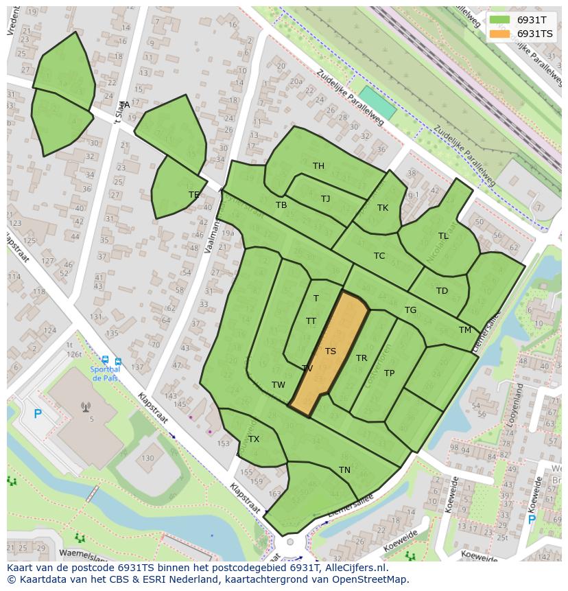 Afbeelding van het postcodegebied 6931 TS op de kaart.
