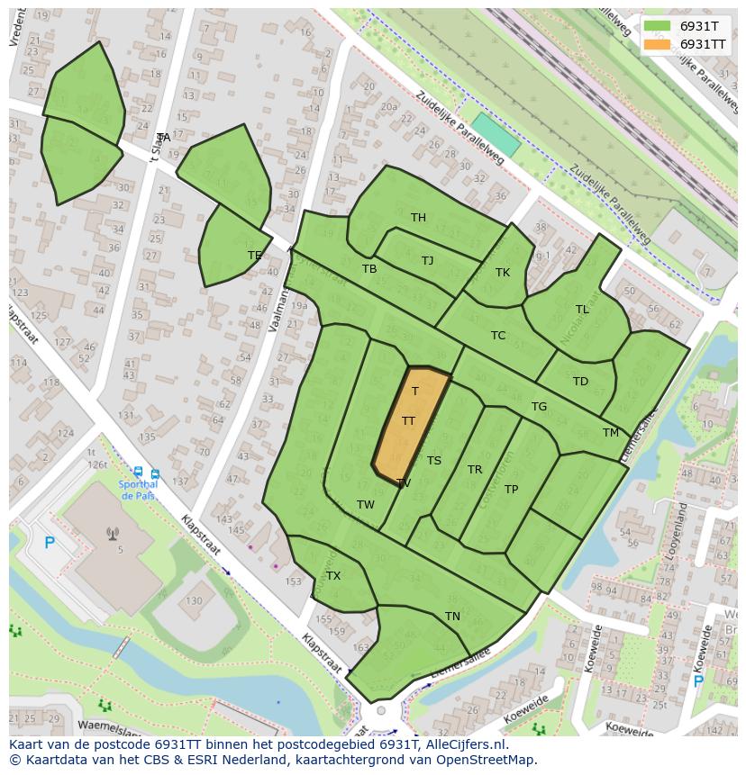 Afbeelding van het postcodegebied 6931 TT op de kaart.