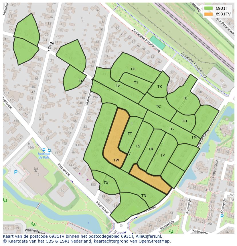 Afbeelding van het postcodegebied 6931 TV op de kaart.